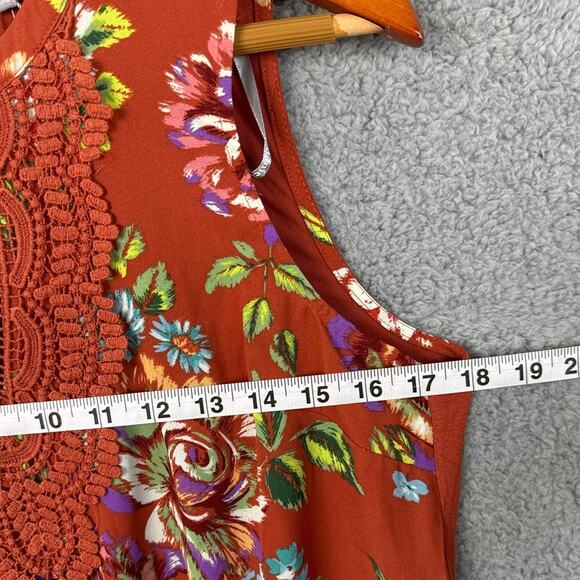 Daniel Rainn Quin Blouse Rust Floral Embroidered Lace Split Hem Size S NWT Boho - Picture 3 of 7